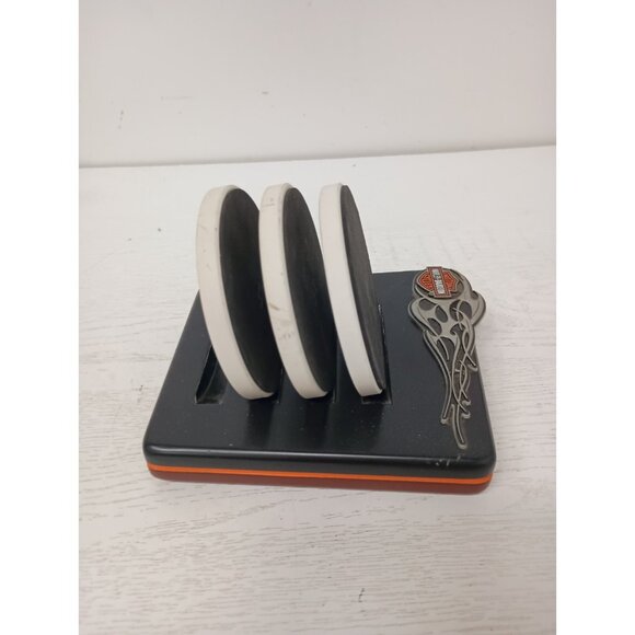 Vintage 2005 Harley Davidson Monogramed Ceramic Coaster Set of Three With Holder - Picture 7 of 10